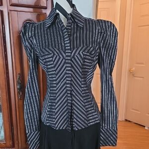 bebe Monochrome Striped Button-Down Shirt